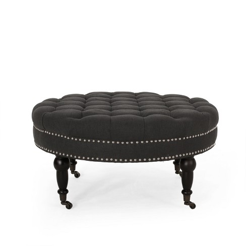 Gdfstudio Caddo Contemporary Button Tufted Upholstered Ottoman With Rolling Casters Target