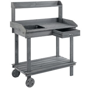 36'' Wooden Potting Bench Work Table with 2 Removable Wheels - 1 of 4