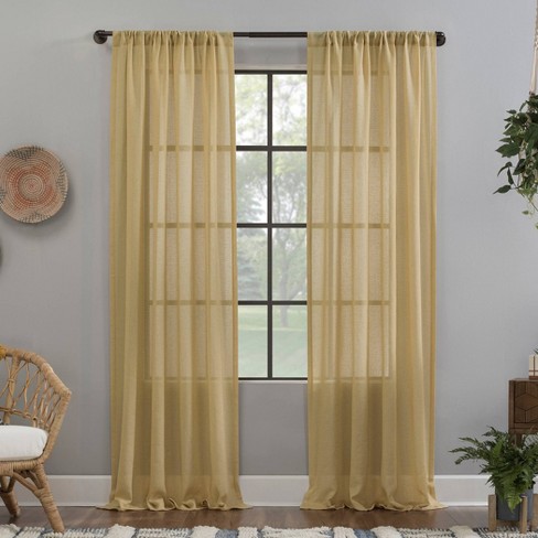 52 X84 Crushed Texture Anti Dust Sheer Curtain Panel Yellow