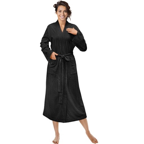 PAVILIA Women Plush Fleece Robe, Soft Textured Bathrobe, Lady Cozy Spa Long  Robes, Fuzzy Satin Waffle Trim (Black, Large-X-Large)