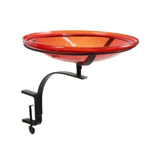 13.75" x 19.5" x 14" Reflective Crackle Glass Birdbath Bowl: No-Drill Clamp, Deck Rail Compatible - ACHLA Designs - 1 of 4