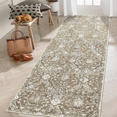 Farmhouse Floral Area Rug – Washable, Low Pile, Non-Slip, Stain-Resistant Carpet for Bedroom or Living Room