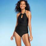 Women's Scallop High Neck Full Coverage One Piece Swimsuit - Kona Sol™ Black M
