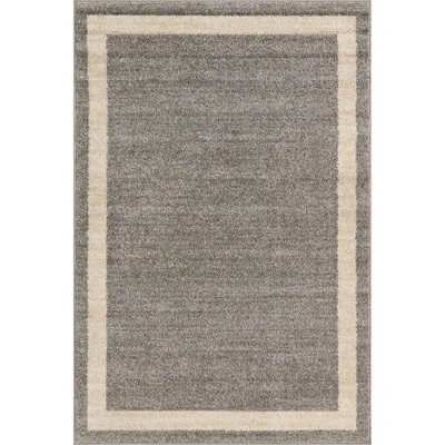Gray and Ivory Rectangular 4' x 6' Synthetic Area Rug