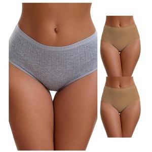 INSPIRE CHIC Women's Cotton High Waist Briefs Breathable Underwear, Available in Plus Size 3 Packs - 1 of 4