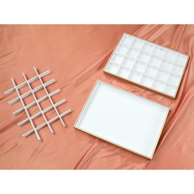 White PU Leather Stackable Jewelry Organizer Tray with 24 Grids