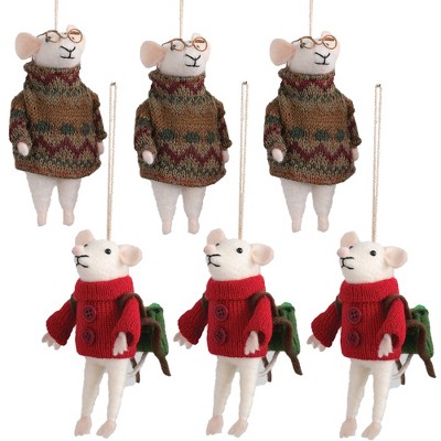 Sullivans Set of 6 Mice & Sweater Ornament Kit 5"H & 5"H Brown and Red