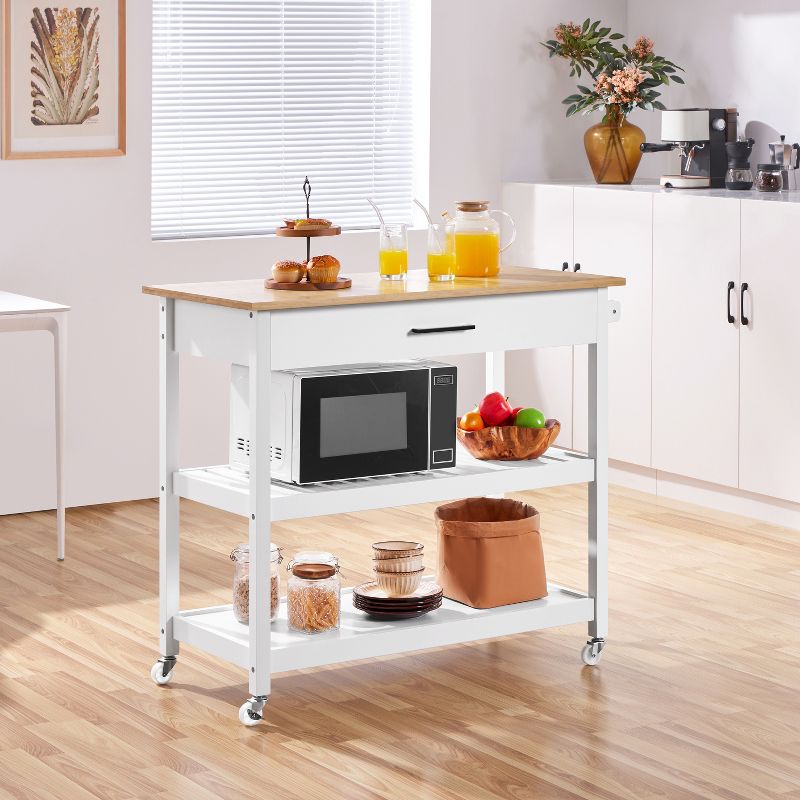 Yaheetech Rolling Kitchen Island Microwave Oven Stand with 3 Shelves and Worktop, 3 of 10
