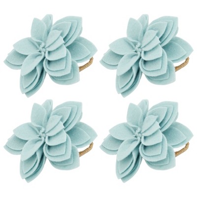 Aqua Felt Blossom and Jute Napkin Rings, Set of 4