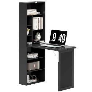 HOMCOM Fold-out Convertible Writing Table, Wall Mount Desk Cabinet with Blackboard and Side Shelf Multi-Function Home Office Workstation - 1 of 4
