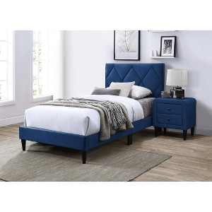 Okak Platform Bed Frame with Velvet Upholstered Bedroom Furniture with Adjustable Headboard for Youth Wood Slats No Box Spring Needed - 1 of 4