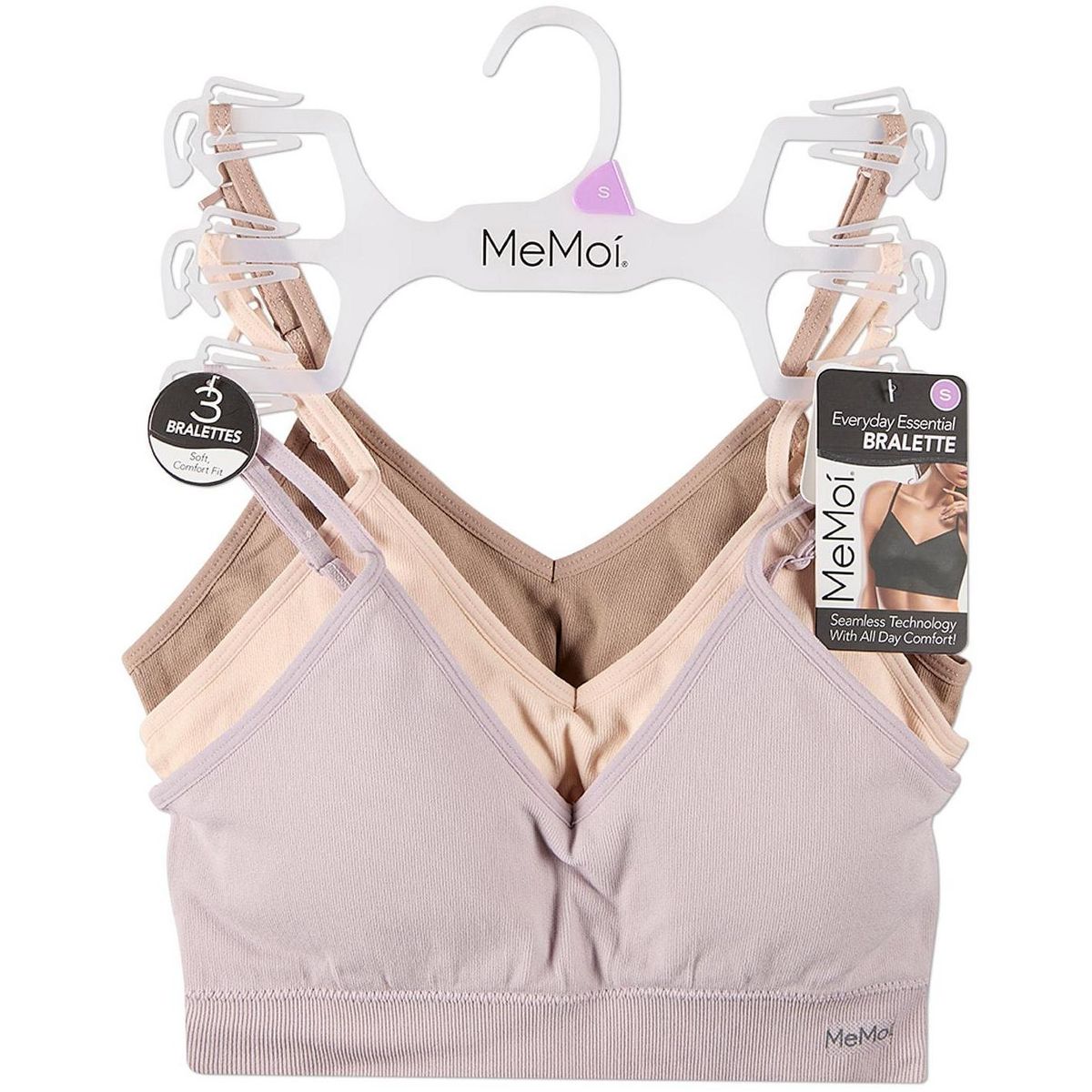 Memoi 3 Pack Women's Seamless Low-Back V-Neck Tag-Free Padded Pullover Bras - thumbnail 2