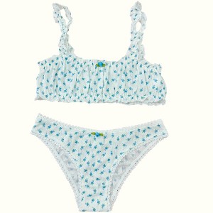 Milanblocks Blue French Romantic pointelle cotton made matching bralette set - 1 of 4