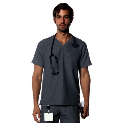 Members Only Men's Scrub Top With Double Chest Pocket - Graphite