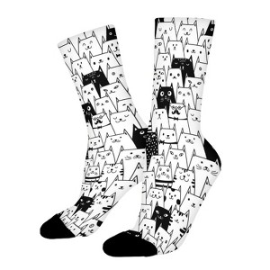 Cute Black White Cats Women Printed Crew Socks Funny Funky Socks Soft Polyester Novelty Gifts for Artists Men - 1 of 1