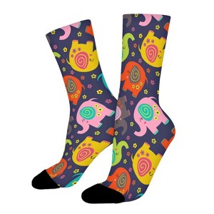 Colorful Elephants Women Printed Crew Socks Funny Funky Socks Soft Polyester Novelty Gifts for Artists Men - 1 of 1