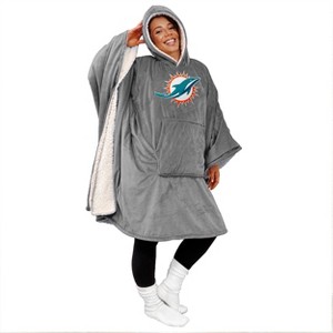 NFL Miami Dolphins Team Color Bloncho with Logo Patch and Faux Shearling Inside Throw Blanket - 1 of 2