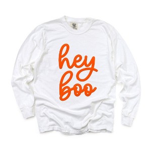 Simply Sage Market Women's Hey Boo Cursive Puff Print Long Sleeve Garment Dyed Tee - 1 of 4