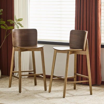 Set of 2 Bar Stools with Finish, Indoor Wooden Counter Height Chairs with Curved Backrest for Kitchen or Home Bar-The Pop Home