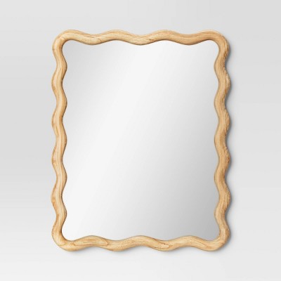 24"x 30" Scalloped Wall Mirror Natural Wood - Threshold™: Modern Style, Rectangle Shape, Wood Frame, Wall Mount