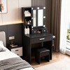Vanity Table with Mirror & Adjustable LED Lights, Power Outlet, Hairdryer Holder & Stool – Compact Dressing Desk for Small Bedrooms(Black) - 2 of 4