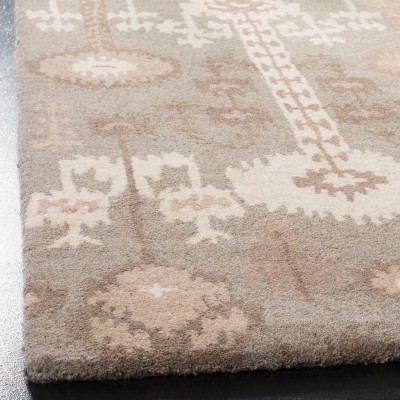 Ivory Floral Elegance 36" Round Tufted Wool Area Rug