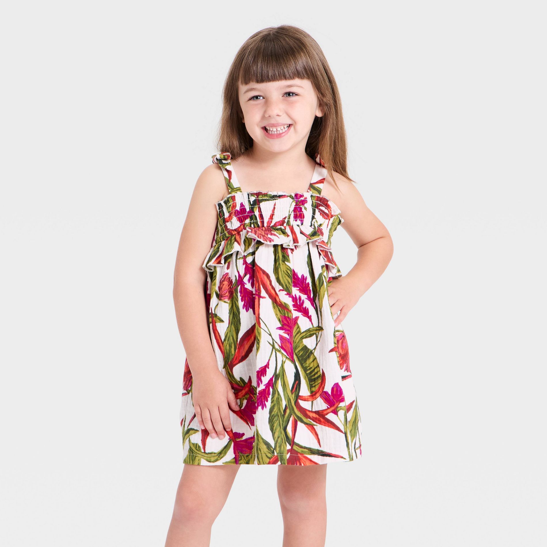 Toddler Girls' Palm Print Smocked Dress - Cat & Jack™