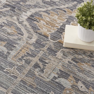 Navy Multicolor Synthetic Floral Rectangular Area Rug