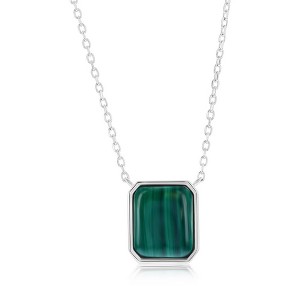 Bella Silver Sterling Silver, Rectangle Necklace - Malachite - Green - 16+2 Inch - 1 of 2