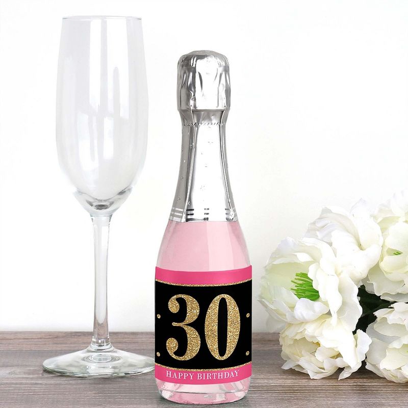 Big Dot of Happiness Chic 30th Birthday - Pink, Black and Gold - Mini Wine and Champagne Bottle Label Stickers - Birthday Party Favor Gift - Set of 16, 2 of 8