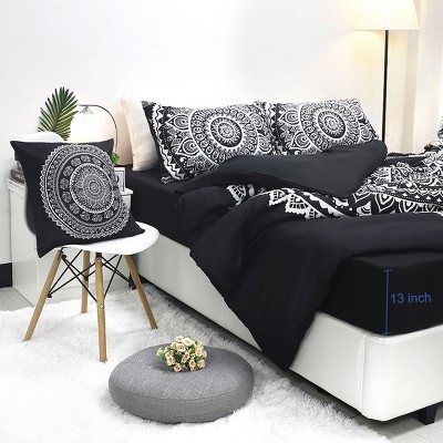 5 Pcs Polyester Bohemian Bedding Sets Queen Black - PiccoCasa