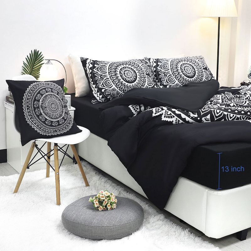 PiccoCasa Polyester Bohemian Duvet Cover Sets 5 Pcs with 2 Pillowcases Queen Black, 2 of 6