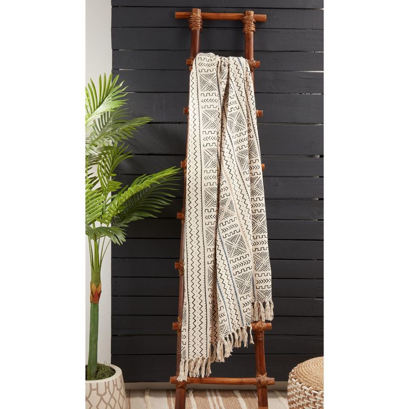 Saro Lifestyle Saro Lifestyle Mudcloth Design Throw Blanket, White, 50"x60", 4 of 5