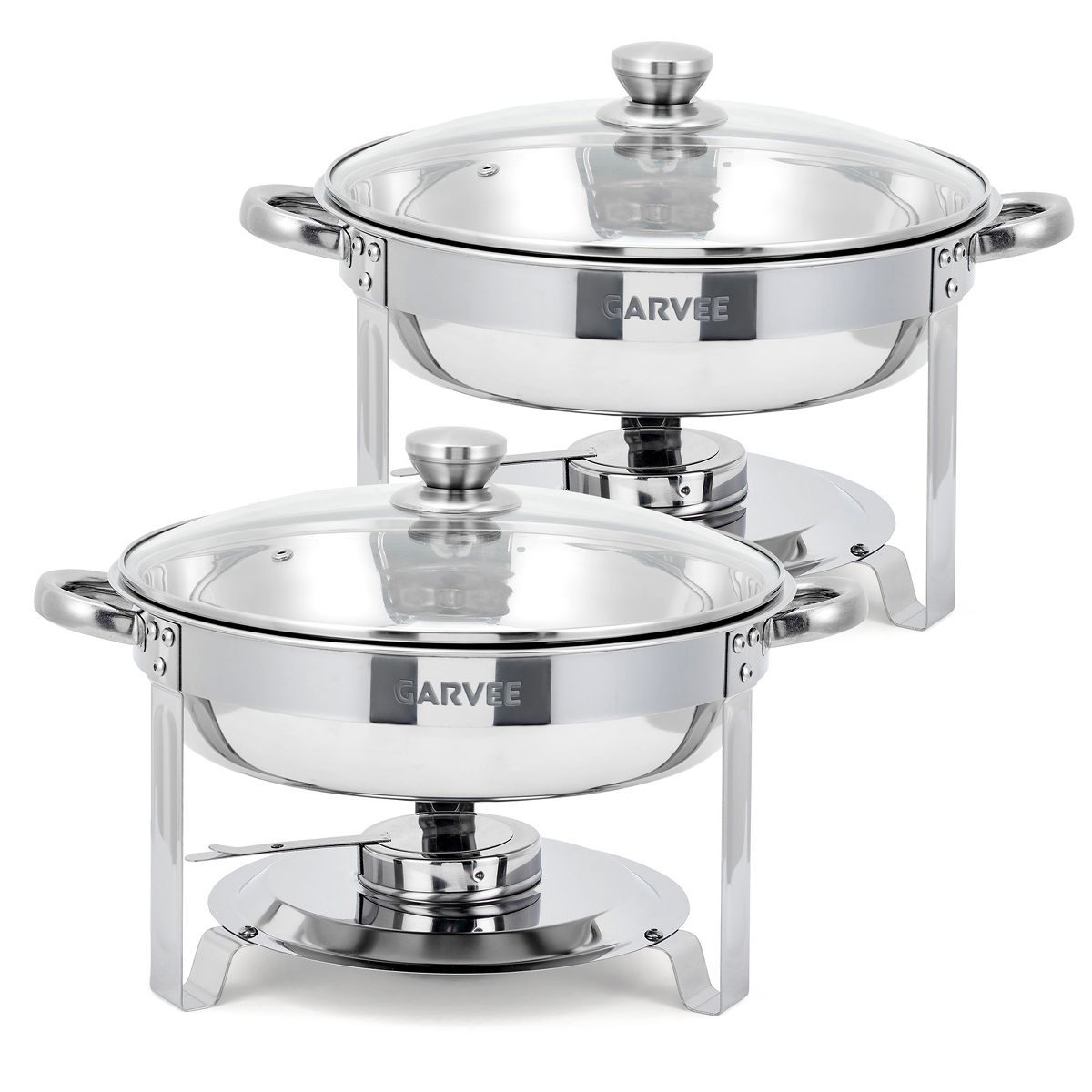 5 QT Round Chafing Dishes for Buffet, Stainless Steel Food Warmer Set with Glass Lid, Food & Water Pans, Fuel Holder for Weddings Parties Catering - thumbnail 2