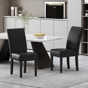 Christopher Knight Home Set of 2 Pollards Faux Leather  Upholstered Dining Chairs Midnight Black/Espresso - 1 of 4