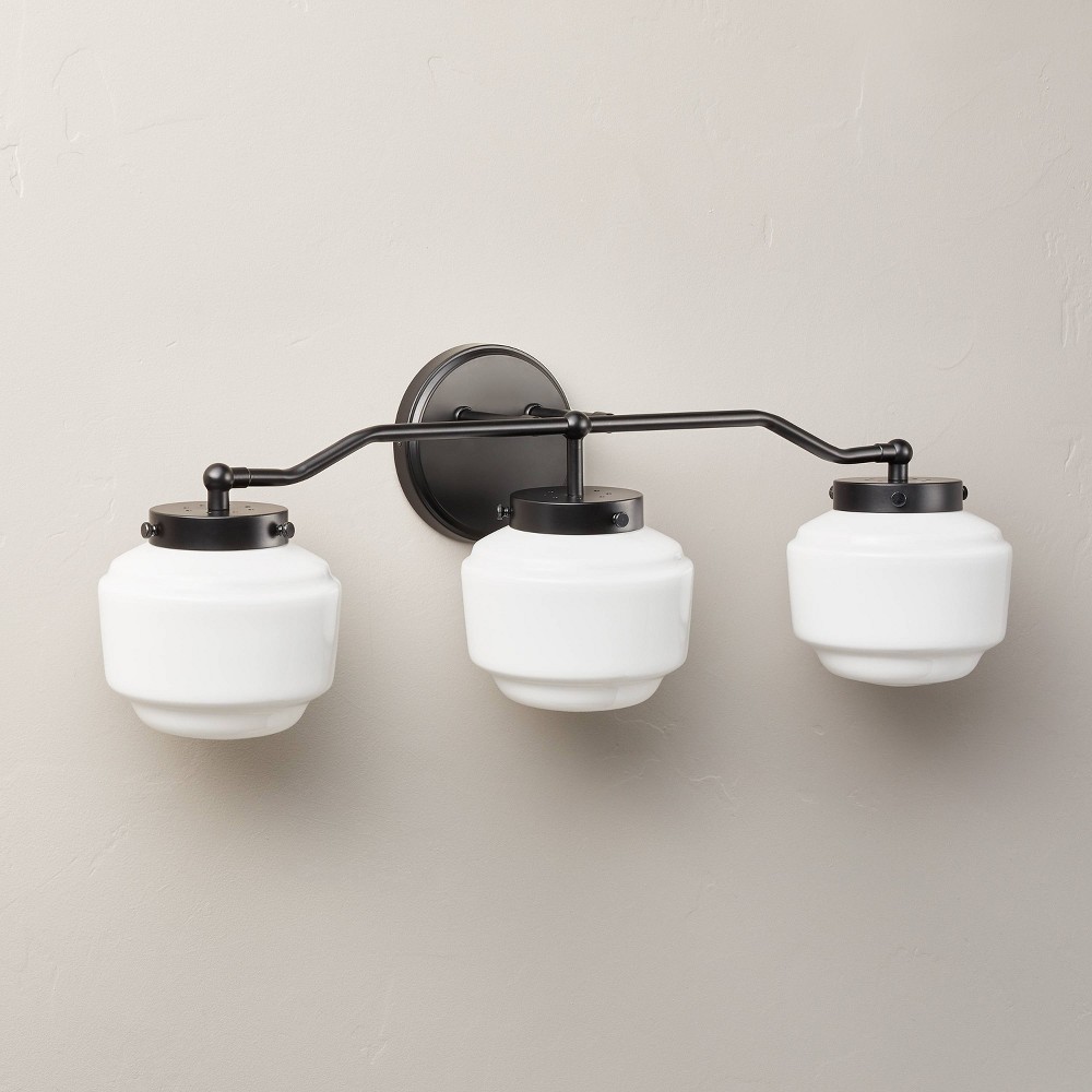 Photos - Light Bulb Milk Glass 3-Bulb Vanity Wall Sconce Black Finish - Hearth & Hand™ with Ma