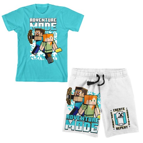 Minecraft Adventure Mode Boy's Short Sleeve Shirt & Lounge Shorts Combo Set  : Target