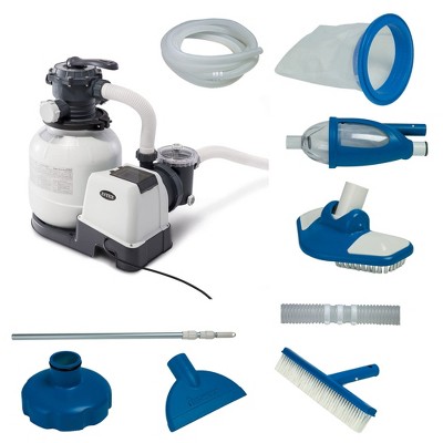 Intex 2100 GPH Above Ground Pool Sand Filter Pump w/ Deluxe Pool Maintenance Kit