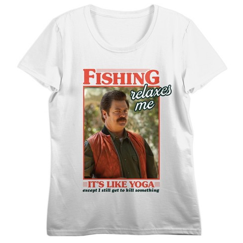 Parks & Recreation Ron Swanson Fishing Relaxes Me Crew Neck Short Sleeve  Women's T-shirt , -XL