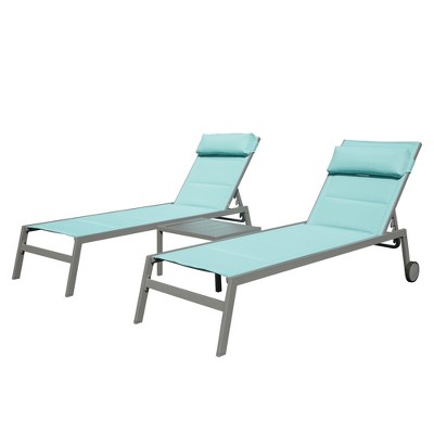 Maggift Patio Chaise Lounges Outdoor Lounger Sunbathe Chair with Arms, with Table, for Patio, Garden, Beach，Portable，Green，78.3"*23.5"*36.1"