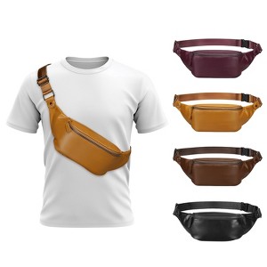 Unique Bargains Soft PU Leather Travel Hiking Running Crossbody Waist Pack - 1 of 4