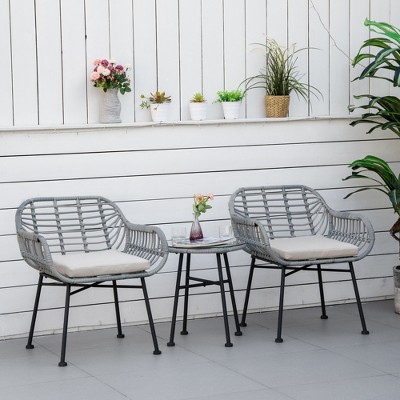 Outsunny 3-Piece Gray and Cream PE Rattan Patio Set