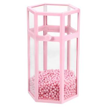 Unique Bargains Faux Pearl Clear Dustproof Glass Makeup Brush Holder with Lid 1 Pc