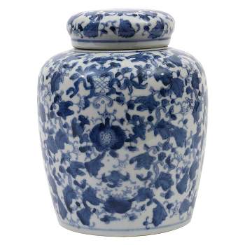 Decorative Ceramic Ginger Jar (8.25") - Blue/White - Storied Home
