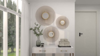Gold Sunburst Round Wall Decor with Mirror Accent Set