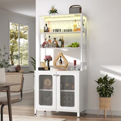 Aheaplus Wine Bar Cabinet with LED Light and Power Strip