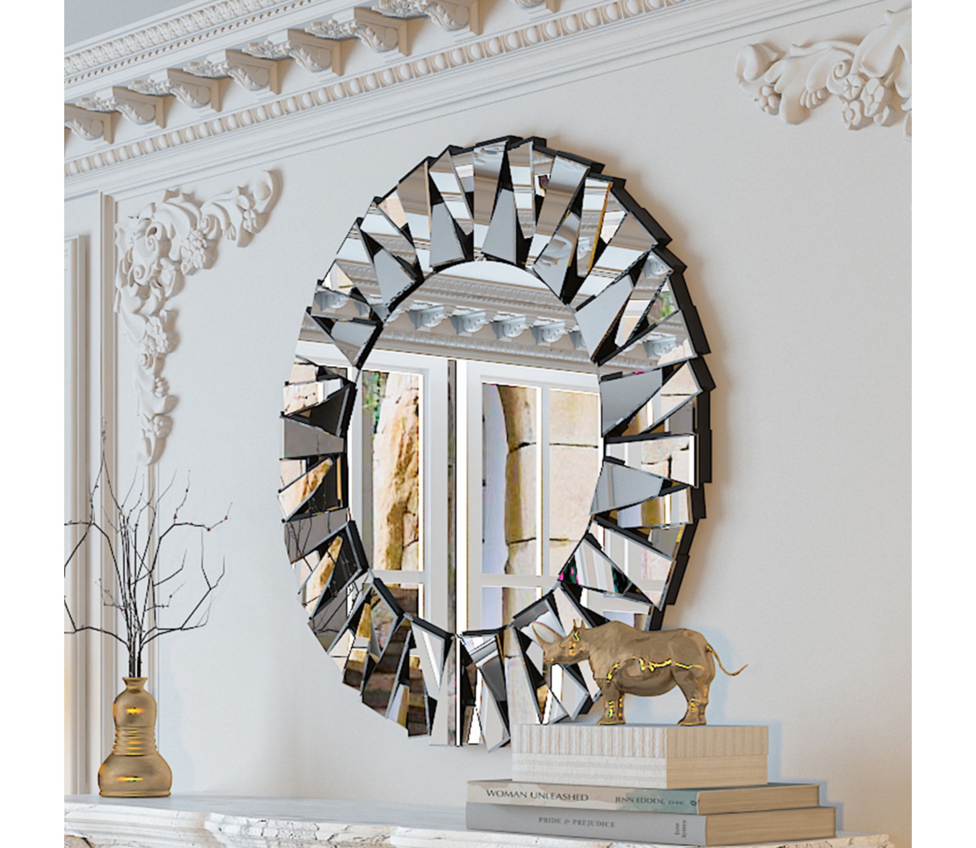 31.5in Artloge Round Silver Wall Mirror Luxury Decorative Wall Mirrors
