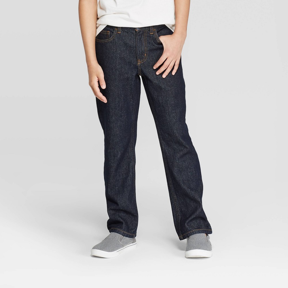 Boys' Relaxed Straight Fit Jeans - Cat & Jack™ Dark Blue Denim 10