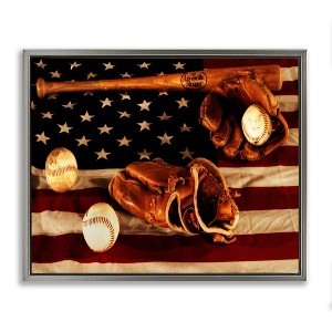 Stupell Industries Vintage American Flag Baseball Photo Floating Frame Canvas Art - 1 of 4