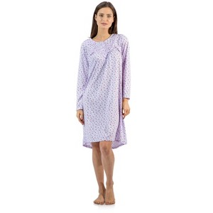Casual Nights Women's Long Sleeve Floral Embroidered/Pintucked Night-Gown - 1 of 4